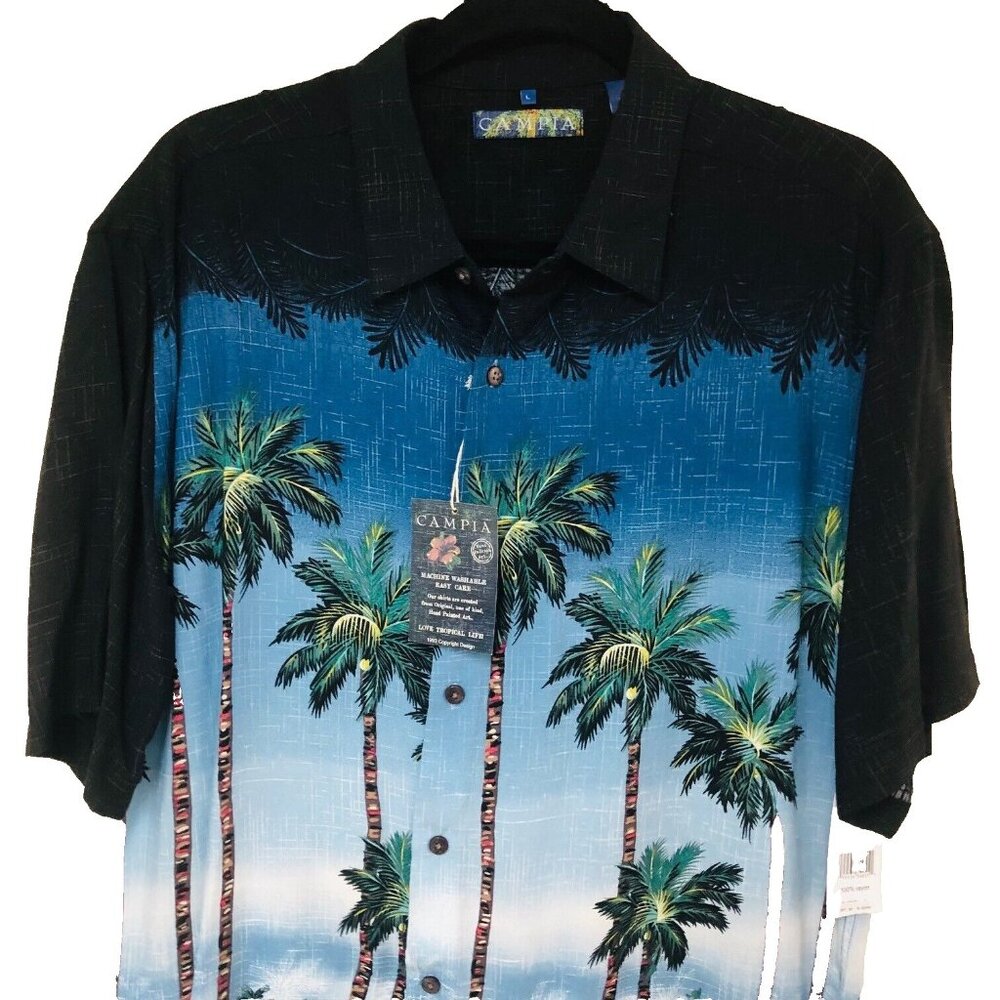 NWT Hawaiian Shirt Men L Allover Aloha Print Camp Tropical Beachy Coastal CAMPIA - Picture 3 of 9